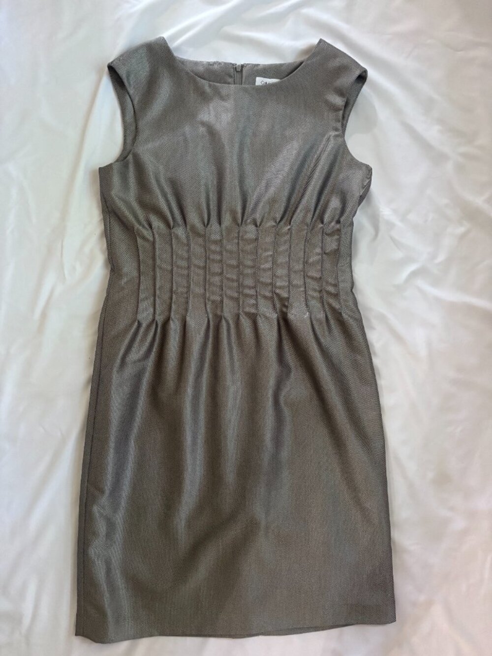 Calvin Klein Grey Pintuck Waist Sheath Dress Size 10